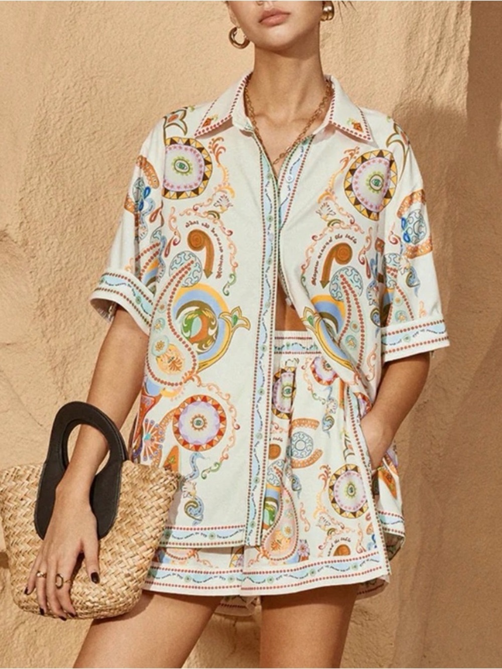 COMMENSE!! Polo Print Half Sleeve Shorts Set - Picture 8 of 12